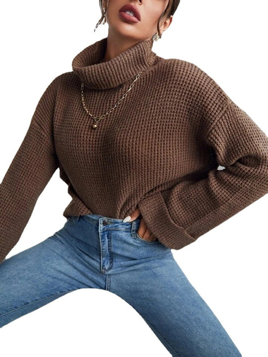 Damen Strickpullover mit hohem Kragen und strukturierter Oberfläche EB