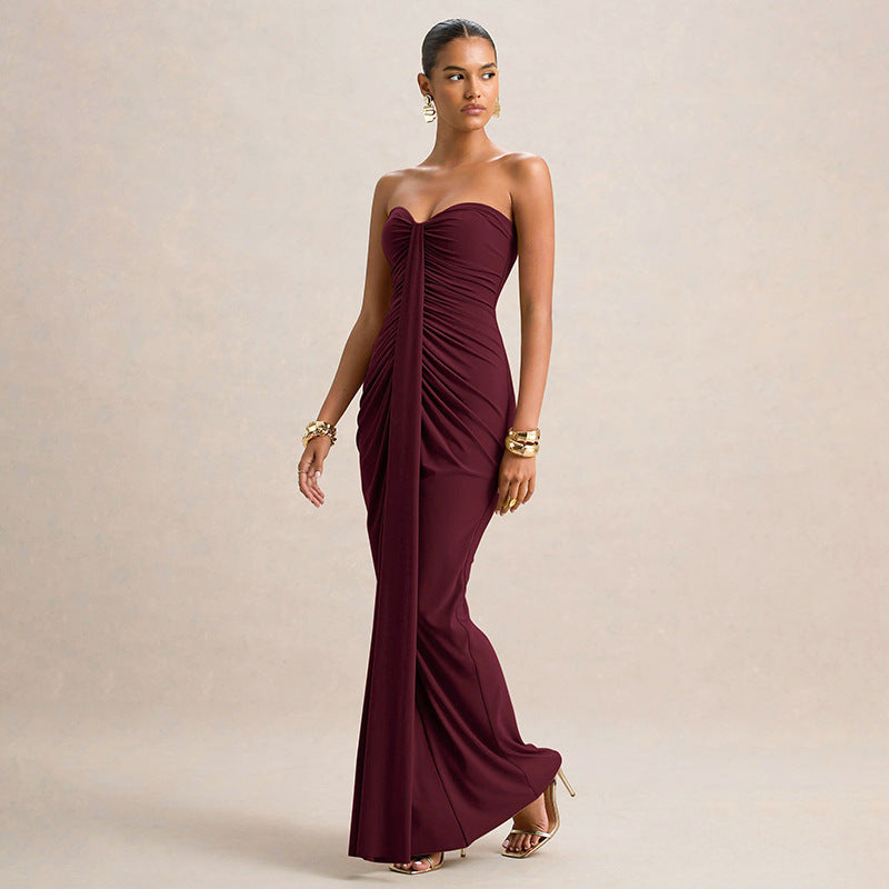 Damen Figurbetontes Maxikleid mit Raffungen und zartem Schnitt EB