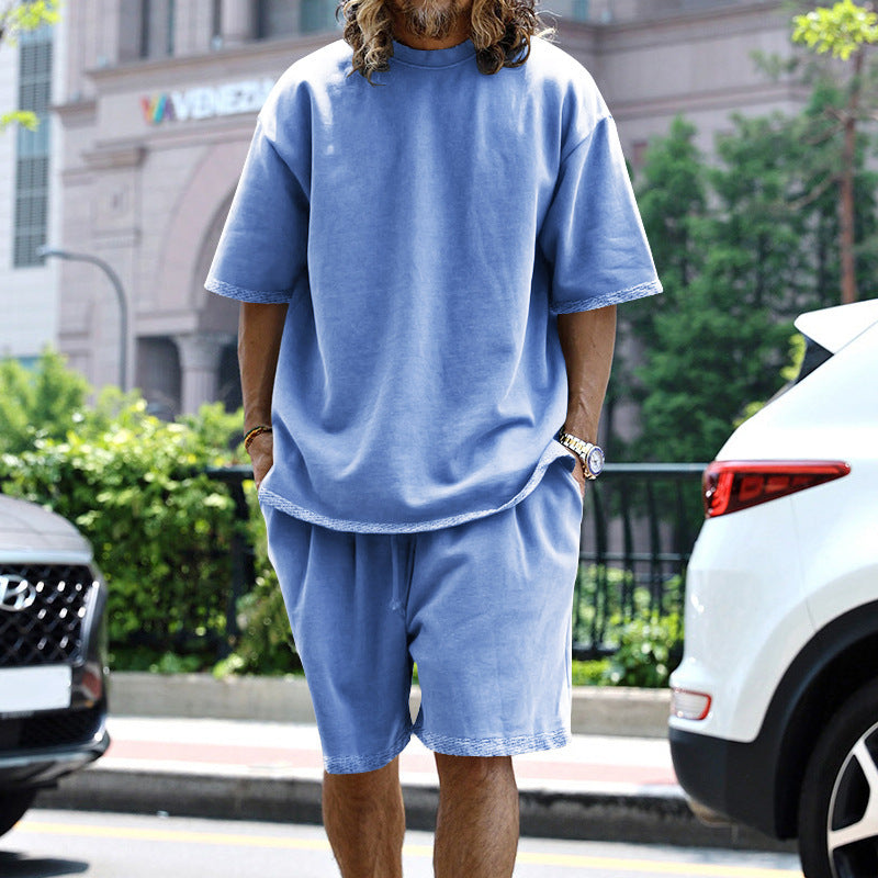 Herren nan oversized Loungewear-Set mit Boxy-Shirt Kordelbund-Bermuda und weichem Baumwollmix EB