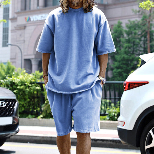 Herren nan oversized Loungewear-Set mit Boxy-Shirt Kordelbund-Bermuda und weichem Baumwollmix EB