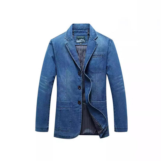 Herren Jeans-Sakko im lockeren Schnitt mit Reverskragen und aufgesetzten Taschen EB