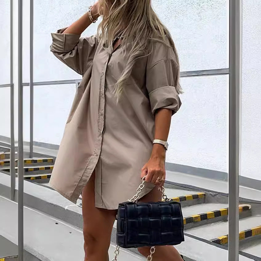Damen chemisierter Oversized-Hemdblusenkleid EB