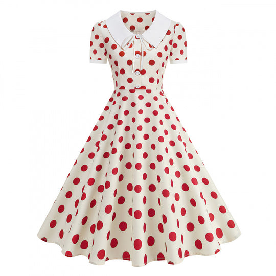Damen Retro Maxikleid mit Kragen und Punkten EB