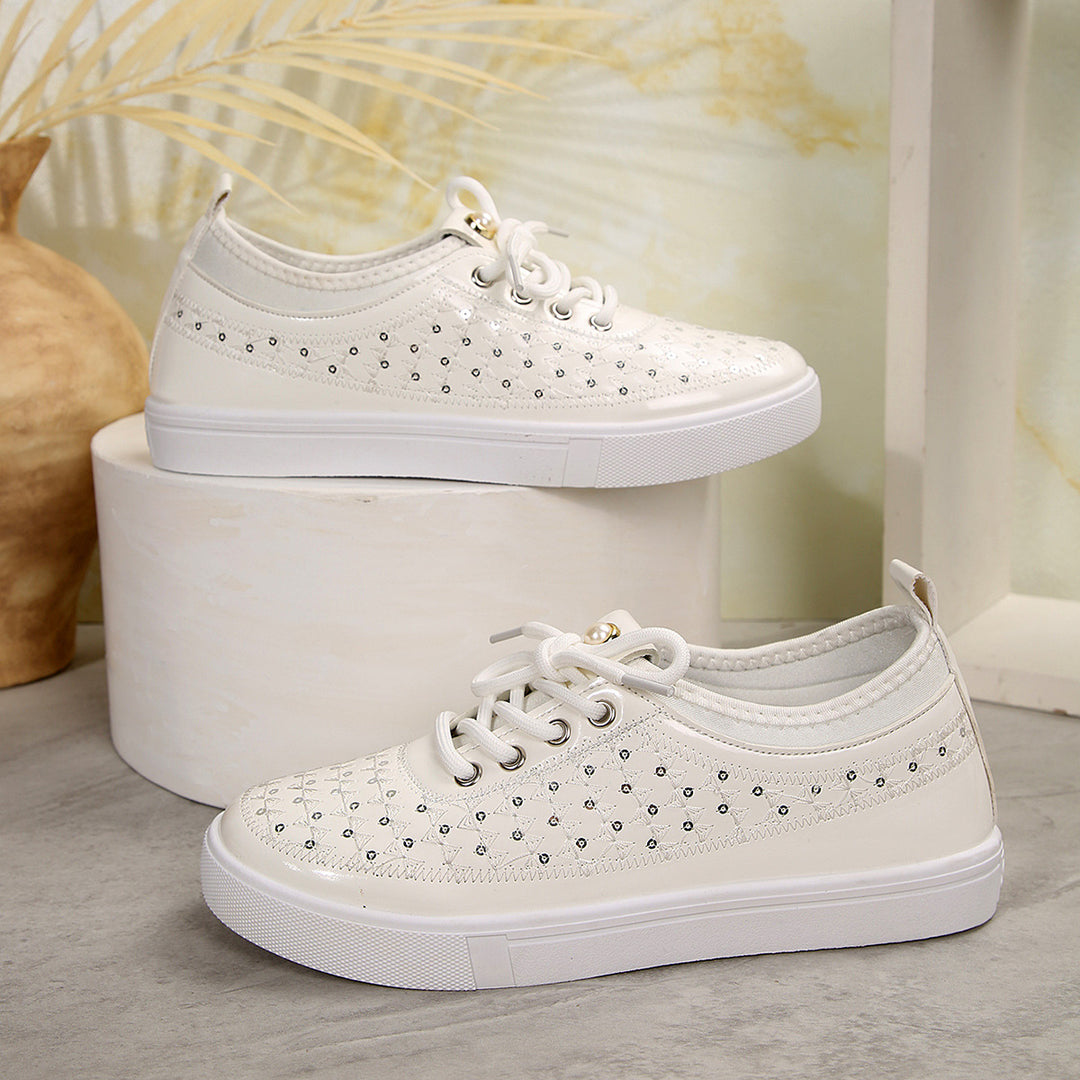 Damen modische Sneakers mit glitzernden Pailletten und präziser Schnürung EB