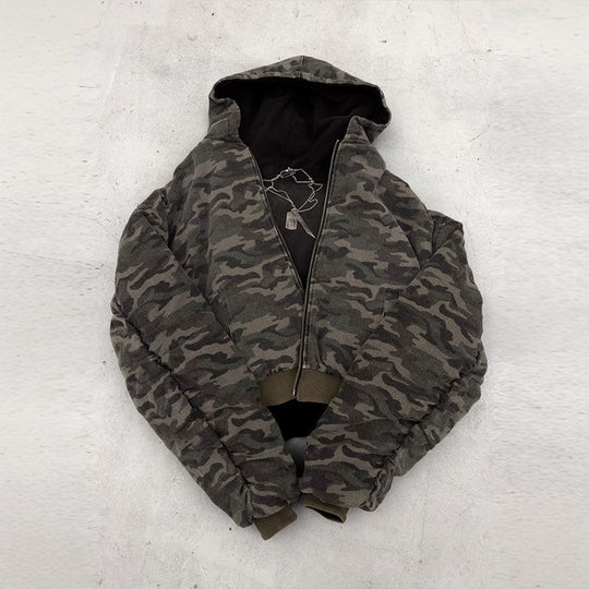 Damen Oversized Camouflage-Jacke mit Kapuze und Reißverschluss EB