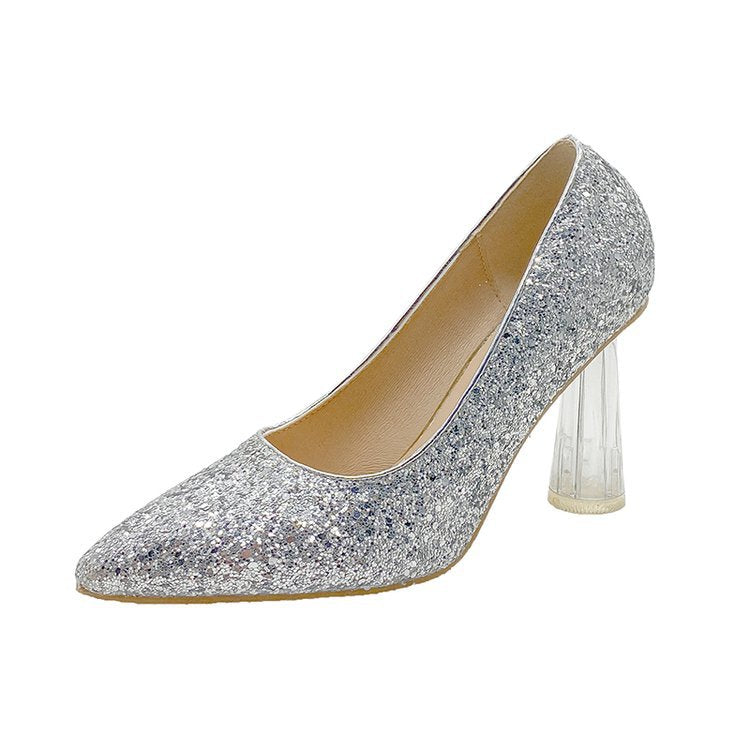 Damen Glitzernde High Heels mit transparentem Blockabsatz EB