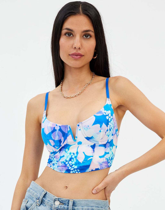 Damen Crop-BH mit floralem Design und V-Ausschnitt EB