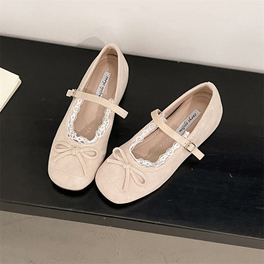 Damen elegante Ballerinas mit feiner Spitzenverzierung und praktischem Schnallenverschluss EB
