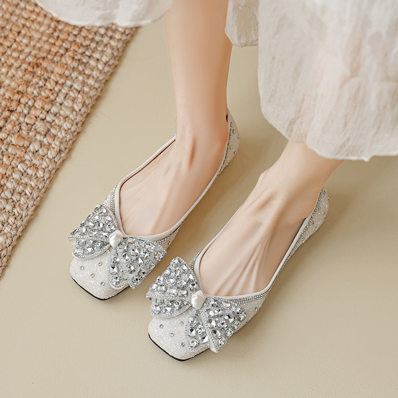 Damen Ballerinas mit funkelnden Strassapplikationen und elegantem Schleifendetail EB