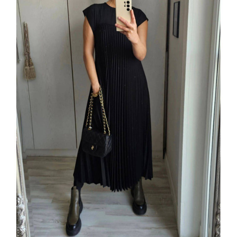 Damen Maxikleid mit plissierten Details und seitlichen Eingrifftaschen EB