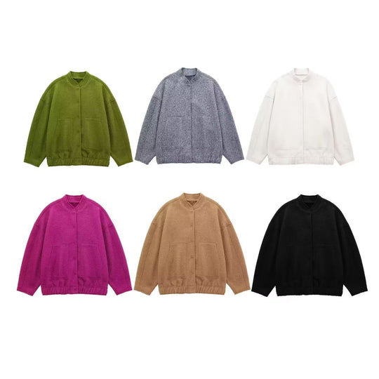 Damen Kuschelige Oversized-Jacke aus flauschigem Material mit praktischen Taschen EB