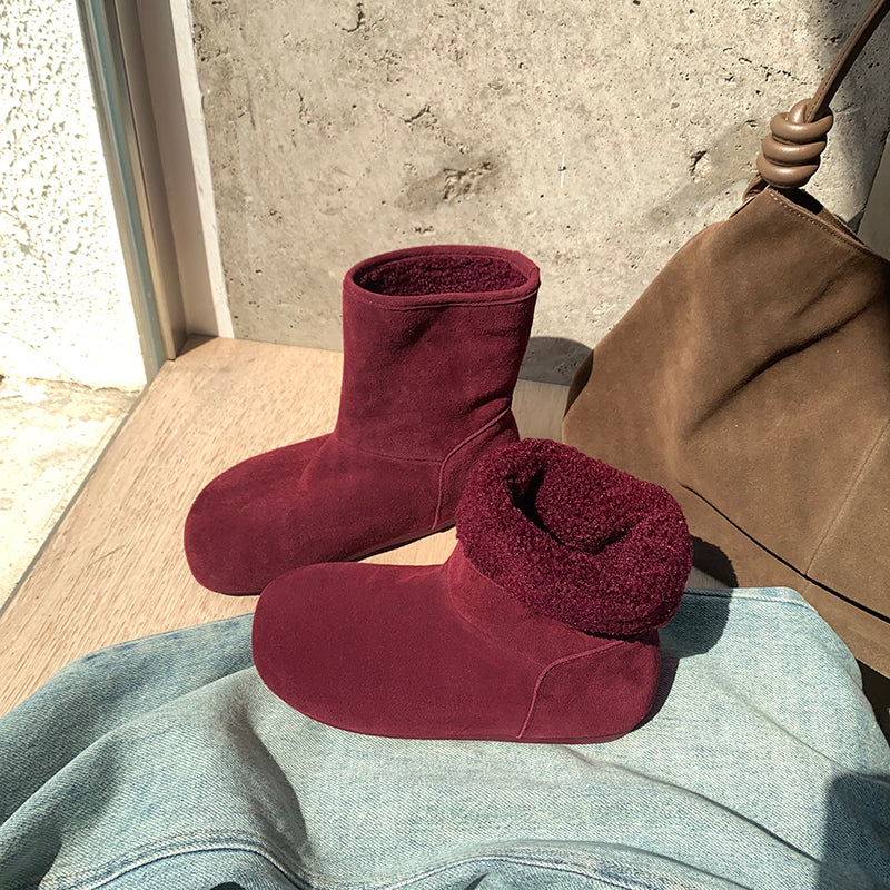 Damen warme Hausschuhstiefel mit flauschigem Innenfutter und hochwertiger Wildlederoberfläche EB