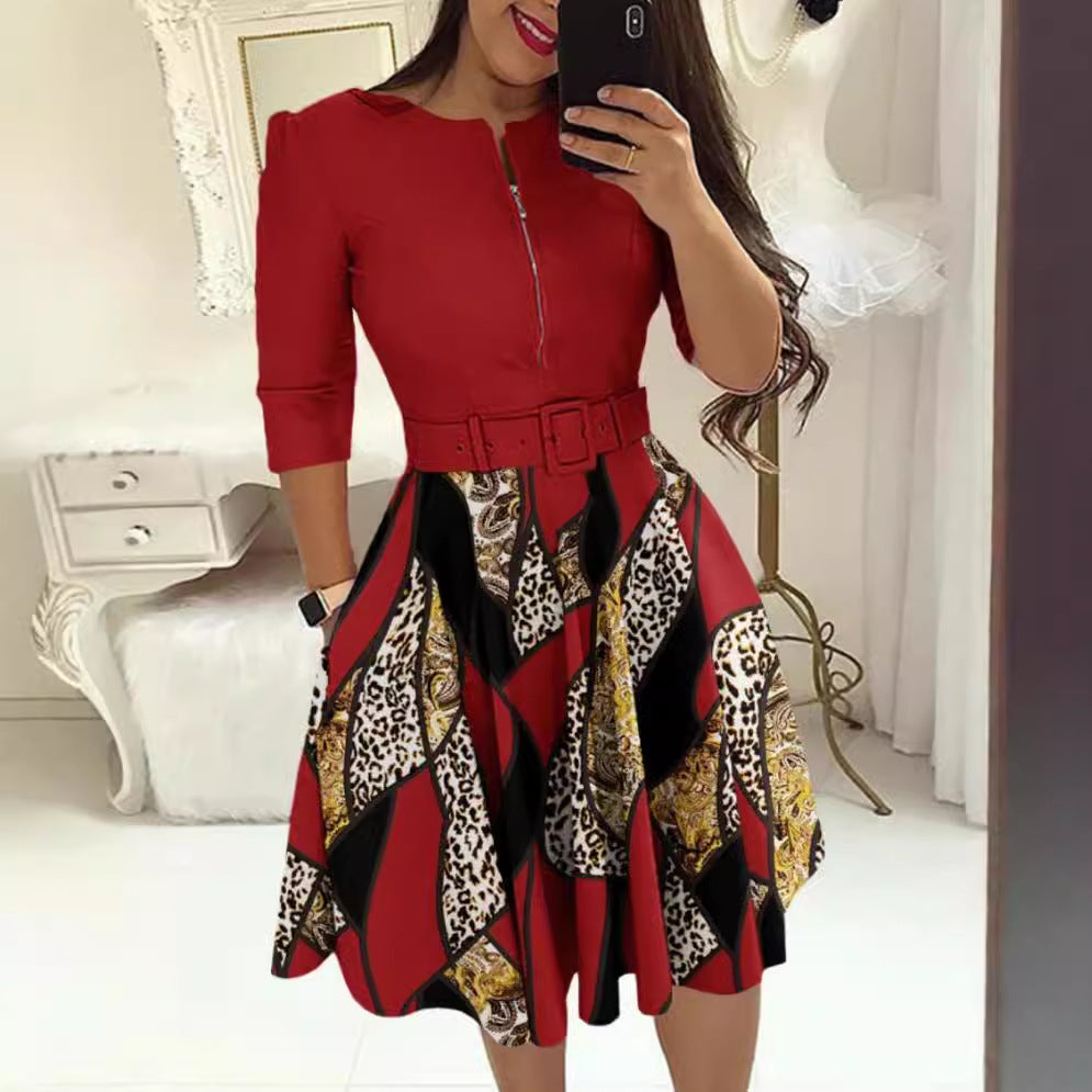 Damen Midikleid mit geometrischem Schnitt und tailliertem Gürtel EB
