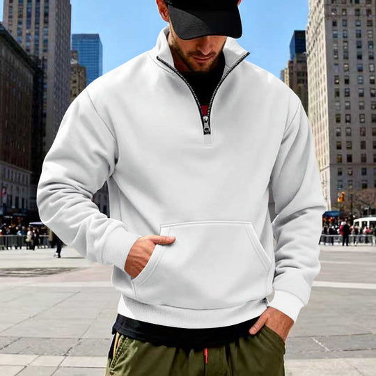 Herren Halbzip-Sweatshirt mit Kängurutasche und Stehkragen EB