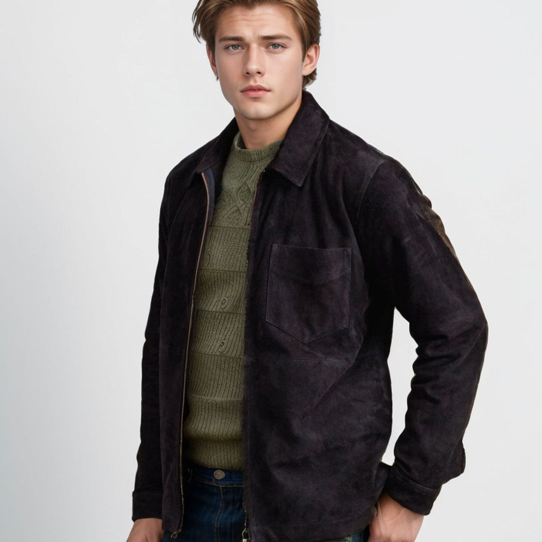 Herren schicke und lässige Wildlederjacke mit Stehkragen EB