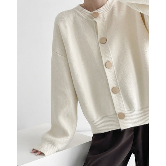 Damen Grob gestrickter Cardigan mit dekorativen Knöpfen und lässigem Schnitt EB