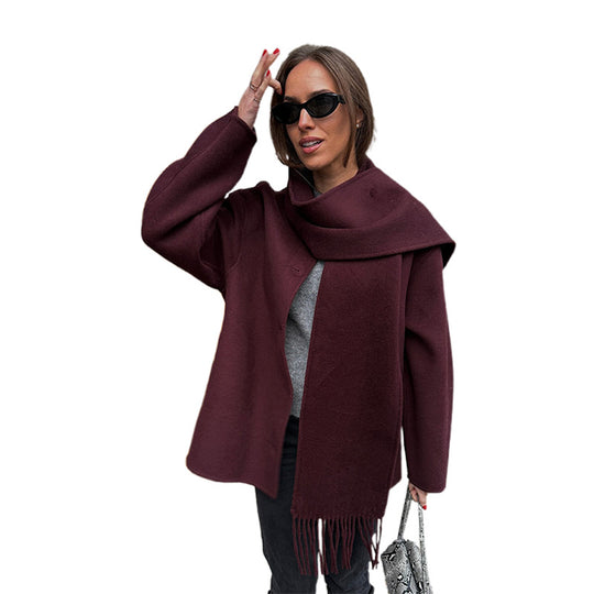 Damen lässige Oversized Jacke mit integriertem Schal EB