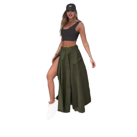 Damen Eleganter Rock mit hohe Taille und seitlichem Schlitze EB
