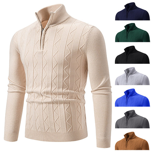 Herren modischer Stehkragenpullover mit strukturiertem Zipper und weichem Innenmaterial EB