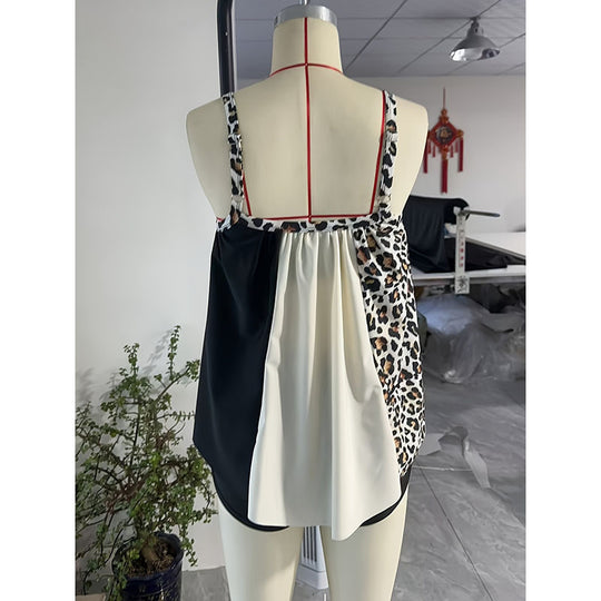 Damen Tankini mit modischem Leoparden-Design und edlen Elementen EB