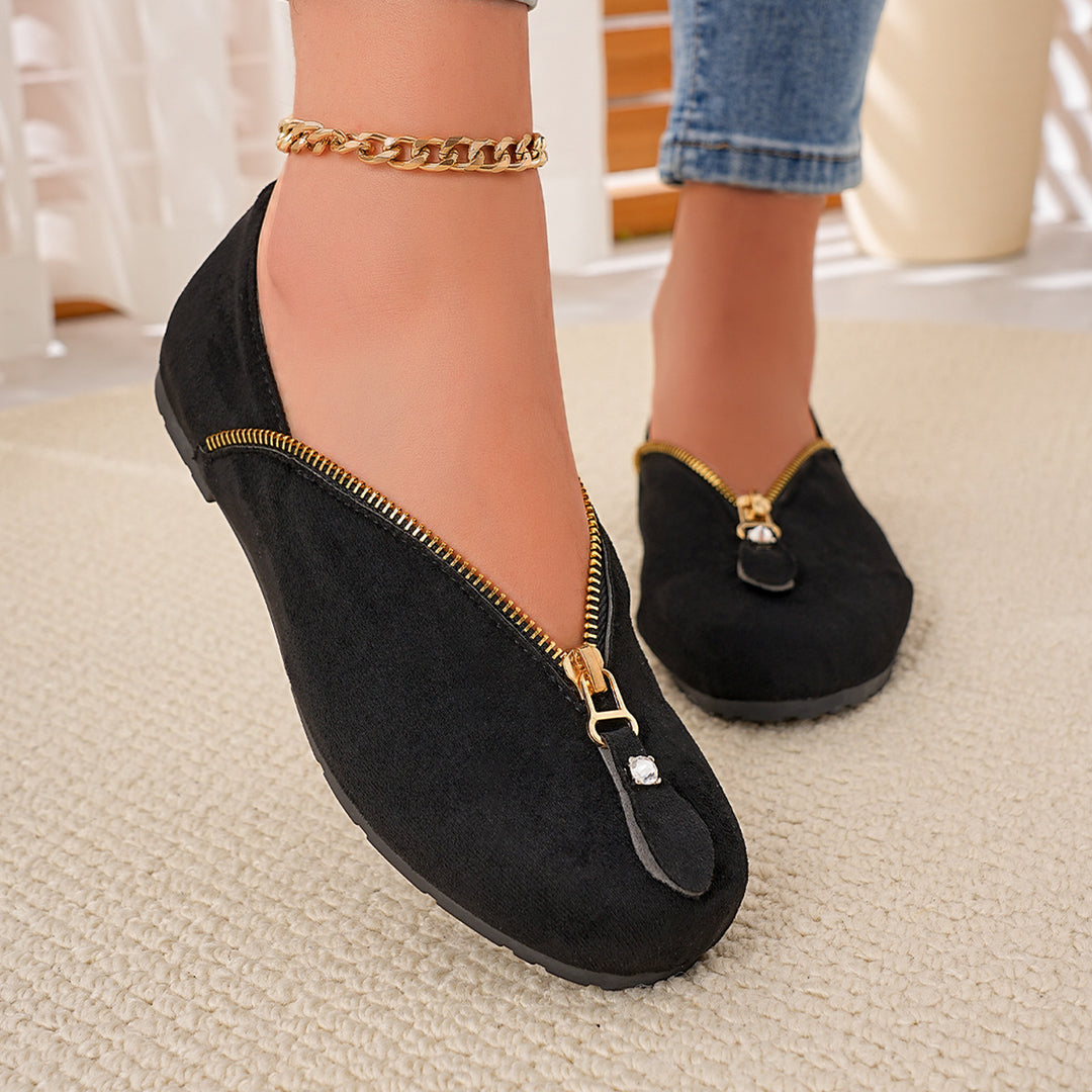 Damen Komfortable Ballerinas mit Reißverschluss EB