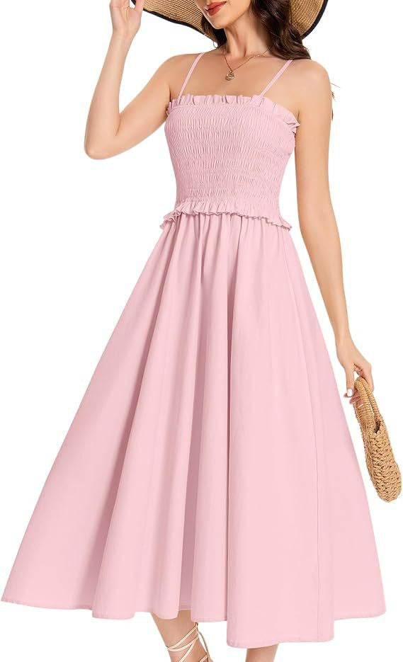 Damen Midi-Kleid mit elastischem Oberteil und weiten Rock EB