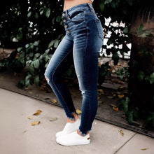 Damen Skinny Jeans mit hoher Taille und Destroyed-Details EB