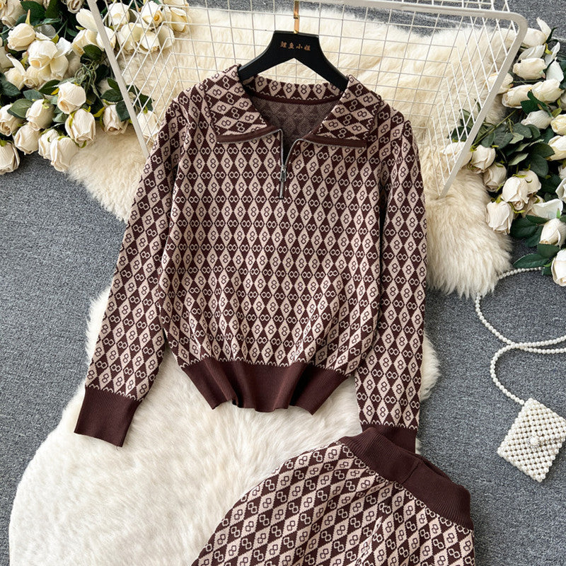 Damen modisches Lounge-Set mit glänzendem Muster und elastischem Bund EB