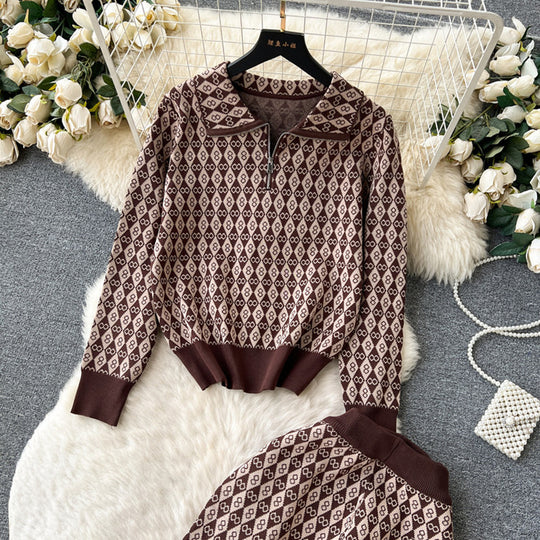 Damen modisches Lounge-Set mit glänzendem Muster und elastischem Bund EB