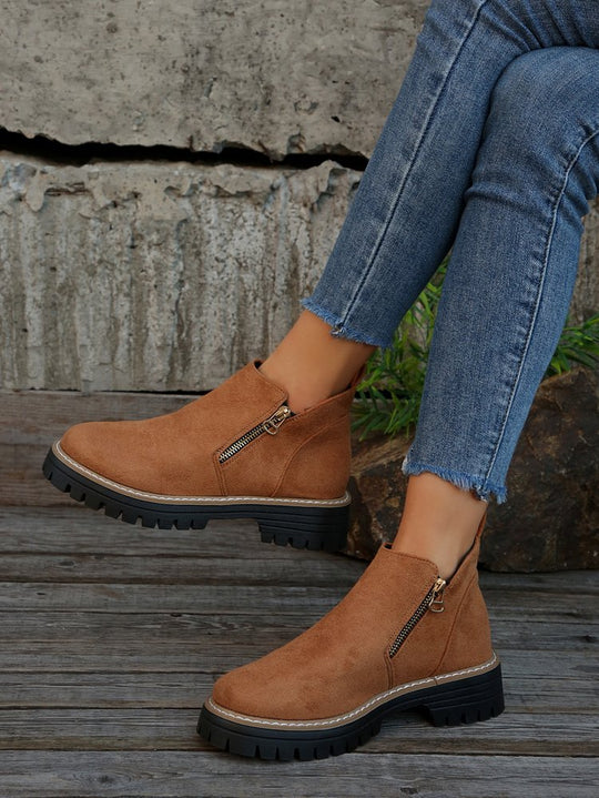 Damen Trendige Chelsea-Boots mit seitlichem Reißverschluss und rutschfester Sohle EB
