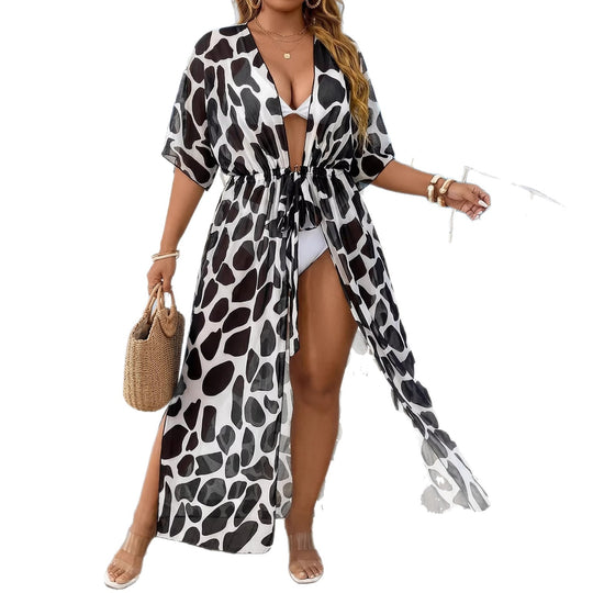Damen transparenter Strandüberwurf mit aufregendem Animal-Print EB