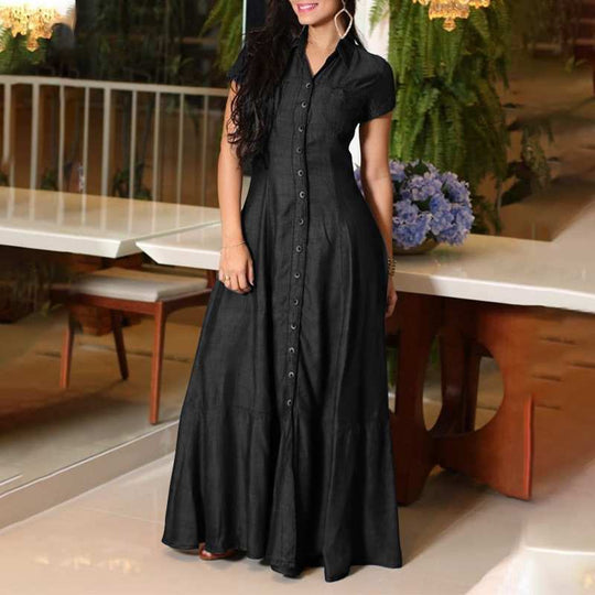 Damen Maxikleid mit Knopfleiste und schwingendem Saum EB