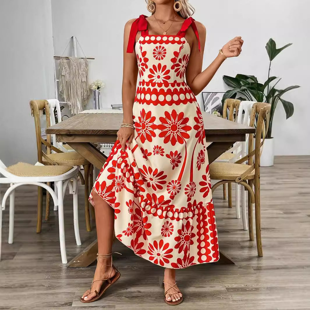 Damen Floral Print Maxikleid EB