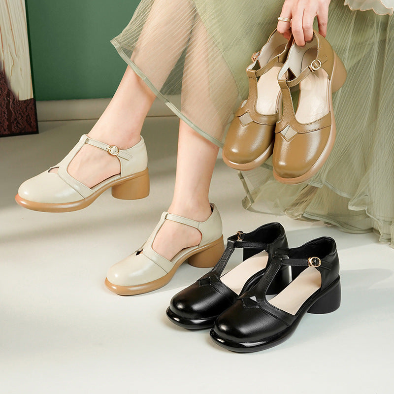Damen Ballerinas mit verstellbarem Riemen und komfortablem Blockabsatz EB