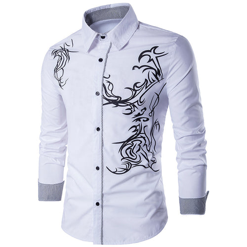 Herren nan figurbetontes Hemd mit Tribal-Print, verdeckter Knopfleiste und Kontrastkragen EB