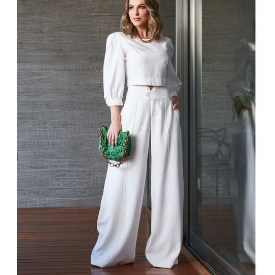 Damen Elegantes zweigeteiltes Set mit cropped Bluse und weiten Hosen EB
