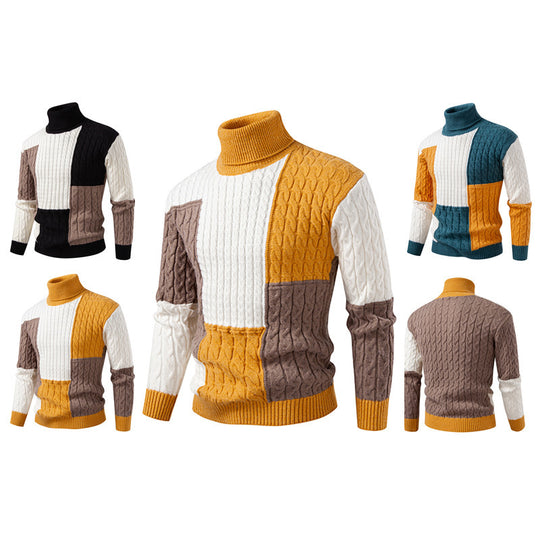 Herren nan strukturierter Rollkragenpullover mit Farbblock-Zopfstrick EB