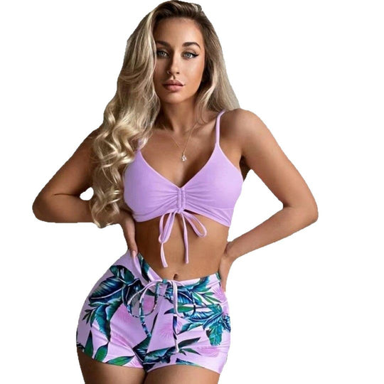 Damen Zweiteiliger Badeanzug mit hohem Bund und gerafftem Crop-Top EB