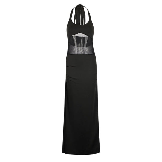 Damen Langes Abendkleid mit raffiniertem Mesh-Einsatz EB