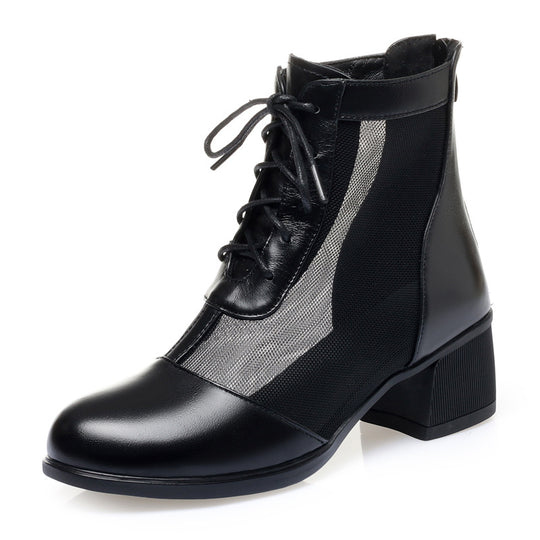 Damen Elegante Schnürstiefeletten mit atmungsaktiver Netzstruktur und komfortablem Blockabsatz EB