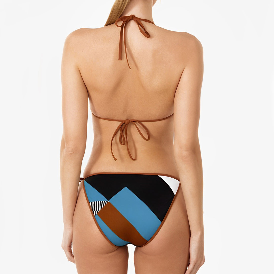 Damen Triangel-Bikini mit modernem Grafikdesign und verstellbaren Schnüren EB