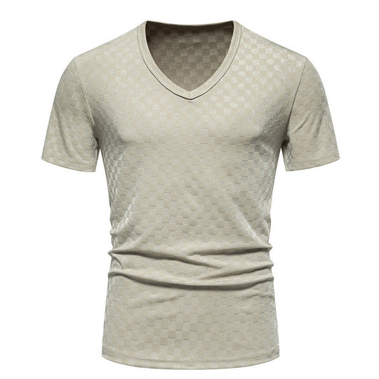 Herren V-Ausschnitt T-Shirt mit strukturiertem Muster EB