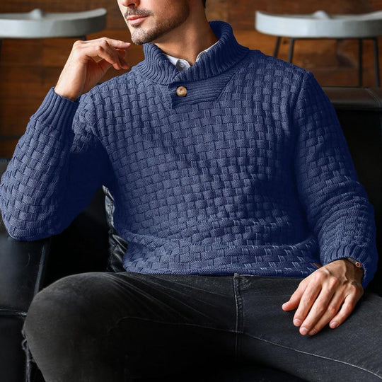 Herren Strickpullover mit Strukturiertem Muster und Modernem Stehkragen EB
