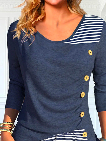 Damen Langarmshirt mit Knopfdetails und gestreiftem Saum EB