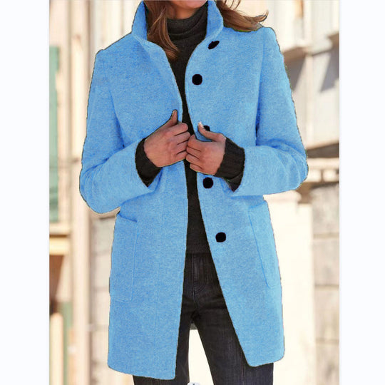 Unisex nan leichter Übergangs-Mantel mit Stehkragen, verdeckter Knopfleiste und aufgesetzten Taschen EB