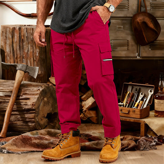 Herren Cargo-Jogginghose mit Multifunktionalen Reißverschluss-Taschen & Elastischem Bündchen EB