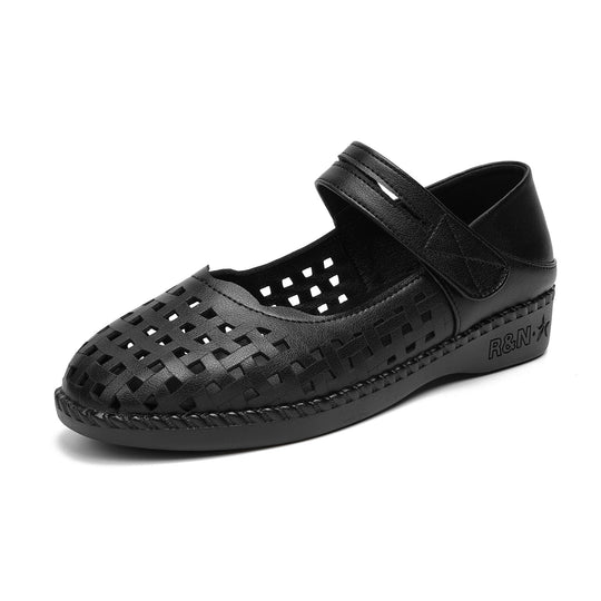 Damen Komfortable Ballerinas mit verstellbarem Riemen und luftiger Konstruktion EB