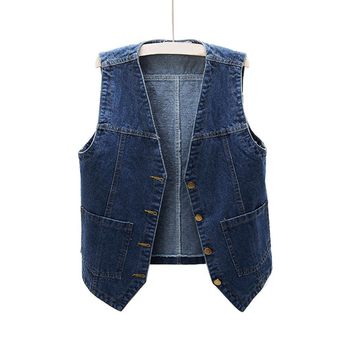 Damen lässige Denim-Weste mit Knopfdetails und aufgesetzten Taschen EB