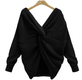 Damen Strickpullover mit einzigartigem Rückendesign und tiefem V-Ausschnitt EB