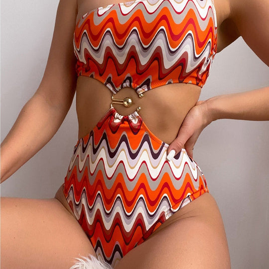Damen Designer Badeanzug mit asymmetrischem Schnitt und sexy Cut-Outs EB